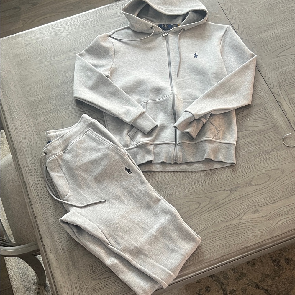 Ralph Lauren Light Gray zip up hoodie and joggers